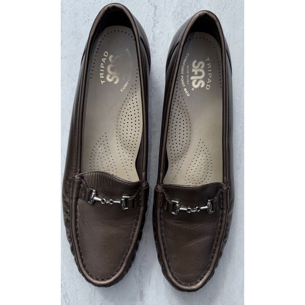 SAS Metro Shoes Womens 8.5 S Slim Bronze Leather Horsebit Loafers USA‎ 4615
